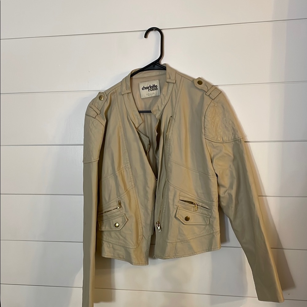 Charlotte Russe Cream Leather Jacket with Tailored Look